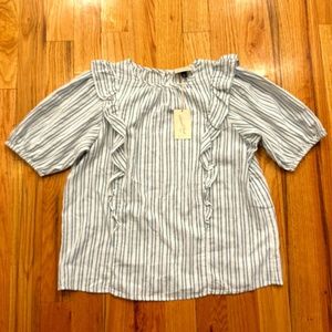 NWT NEW UNIVERSAL THREAD Striped Blue & White  Ruffle Peasant Top blouse…